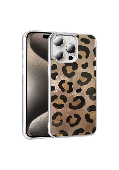 Apple     Uyumlu iPhone 14 Pro Max Kılıf Desenli Zore Mep Kapak Gold Leopar