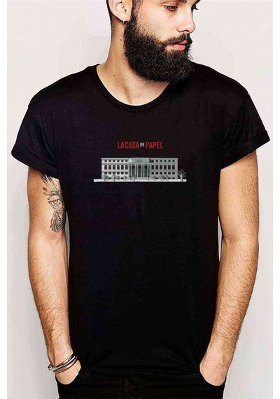 La Casa De Papel Money Heist Baskılı Siyah Erkek Tshirt
