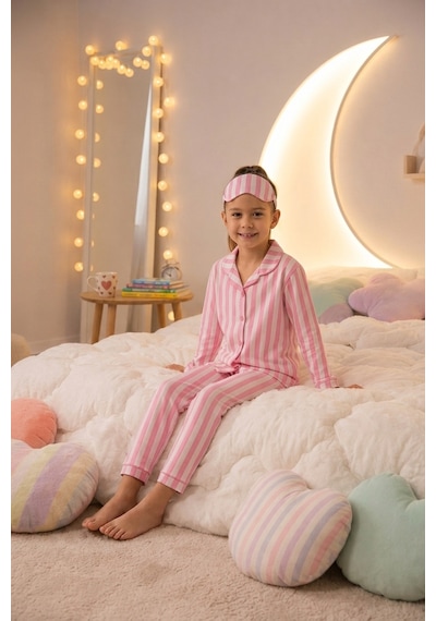 Ahengim Kız-erkek Çocuk Çizgili Kalpli Puantiyeli Desenli Pamuklu Pijama Takımı Göz Bantlı 3 Lü Set Ak2610 Pembe Ahengim Kız-erkek Çocuk Çizgili Kalpli Puantiyeli Desenli Pamuklu Pijama Takımı Göz Bantlı 3 Lü Set Ak2610 Pembe