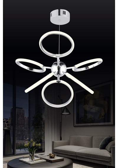 Ld 072 Model Krom 3 Renkli Salon Ve Oturma Odası İçin İdeal Alüminyum Avize, 65x70 Krom
