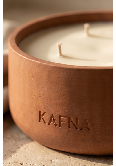 Kafna Tarçın & Vanilya Kokulu Büyük Boy Dekoratif Beton Mum - %100 Soya Wax Kiremit