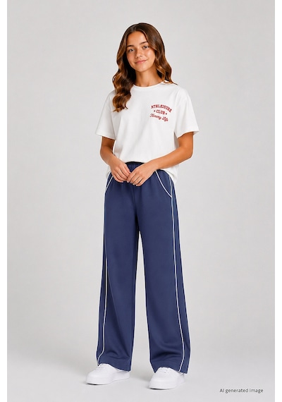 TOMMYLIFE Petrol Biye Detaylı Basic Palazzo Kız Çocuk Eşofman Alt - 75195