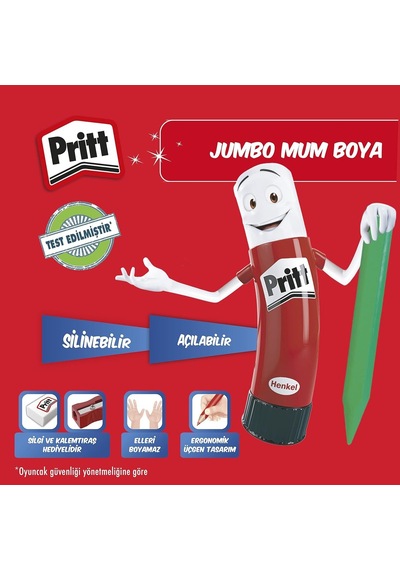 Pritt 12'li Jumbo Üçgen Silinebilir Pastel Boya Mum Boya + Silgi Ve Kalemtıraş Hediyeli Genel