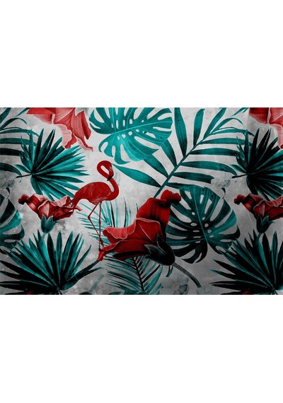 Flamingo Ve Tropikal Yapraklar Duvar Kağıdı (397457394)