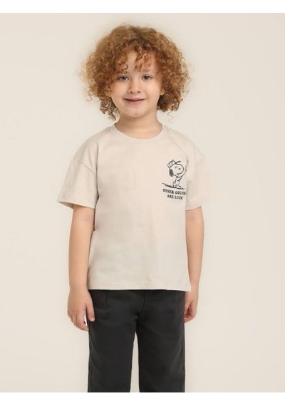 Jack Lions Erkek Bebek Pamuklu Snoopy Baskılı Tshirt-15640 Ekru