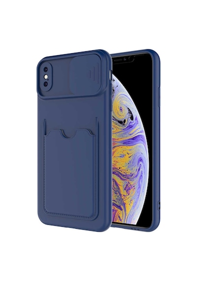 Apple Uyumlu iPhone XS Max 6.5 Kılıf Kartlıklı Lens Kapatmalı Kapak