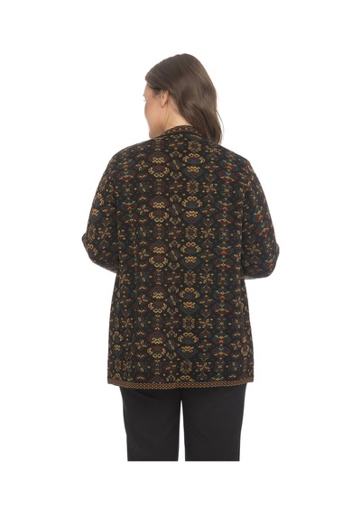 Uludağ Triko Kadın Çiçek Desenli Cepli Kilim Hırka Çok Renkli
