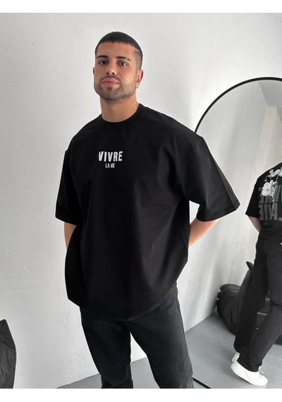 Assema Erkek Baskılı Oversize Bisiklet Yaka Kısa Kol T-shirt - Siyah Çok Renkli