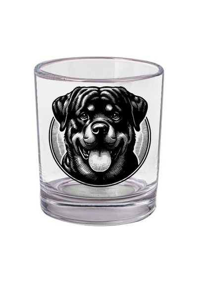 Rottweiler Baskılı Viski Bardağı Köpek Temalı Özel Tasarım Cam Bardak Renkli