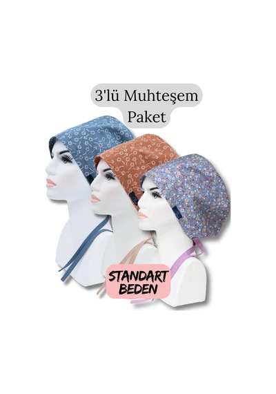 Standart Beden 3lü Muhteşem Paket Mavi Nazlı Kahverengi Nazlı Çiçekler İndigo Çıtır Cerrahi Bone Renkli