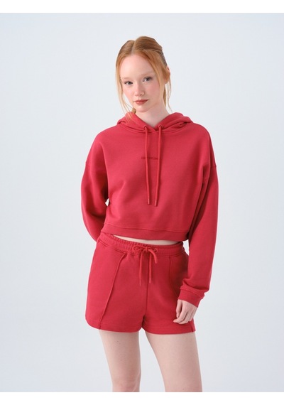 Loose Crop Kadın Sweatshirt Kırmızı