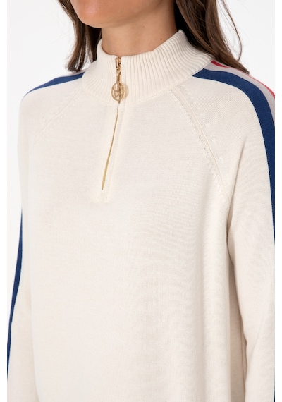 U.S. Polo Assn. Kadın Krem V Yaka Fermuarlı Kazak 50314691-VR071
