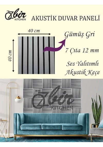 Özbir Kıtchen Gümüş Gri Akustik Duvar Paneli 40x40 Ahşap Duvar Pa