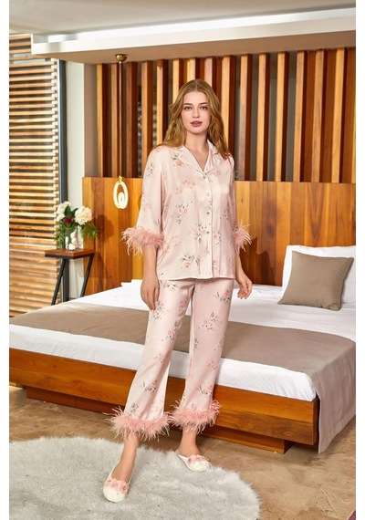 Cossy By Aqua Kadın Uzun Kol Önden Düğmeli Pudra Pijama Takım C8t3n6o42 001