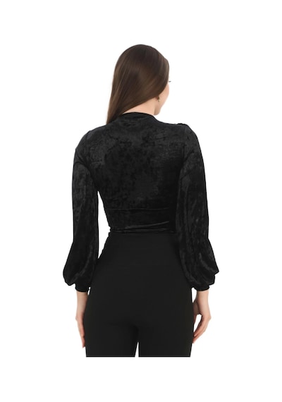 Lodmela Broş Detaylı Kadife Crop 6007-siyah Siyah