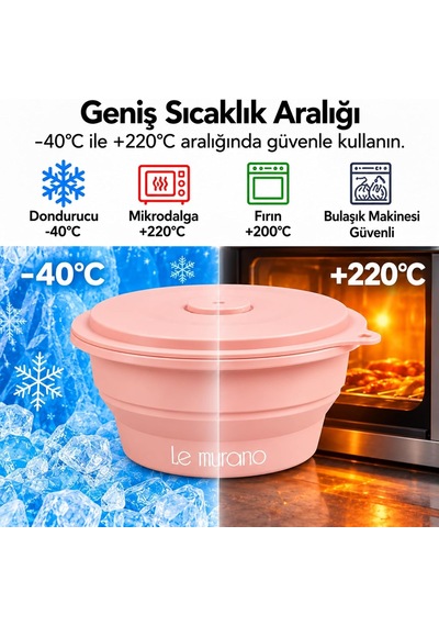 Mori 400 Ml 1 Adet Hava Sızdırmaz Yuvarlak Katlanabilir%100 Platinium Silikon Saklama Kabı Ve Kase, Bpa İçermez, Mikrodalga Ve Dondurucu Uyumlu, Pembe, Lm0012/20