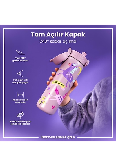 Ion8 - Paslanmaz Çelik İnce Suluk - Unicorn - 600 Ml - Sızdırmaz Çok Renkli