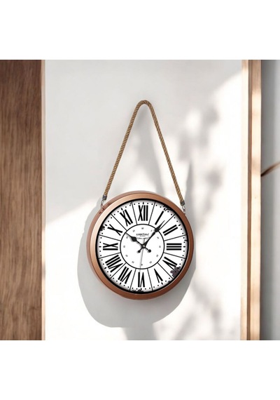 Halatlı Bakır Renkli Metal Çerçeveli Eskitme Duvar Saati 36 Cm Bakır