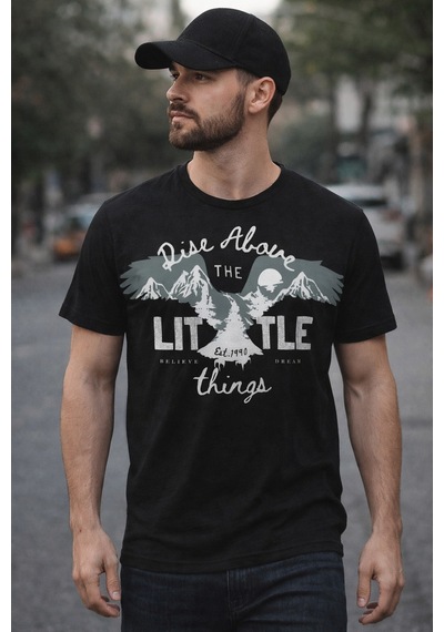 Herkesemoda Litte Things Yazı Detaylı Basic T-shirt Siyah