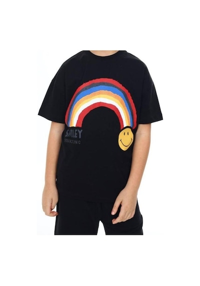 Ekkokids Erkek Çocuk Gülen Yüz Baskılı Tshirt-14166 SIYAH