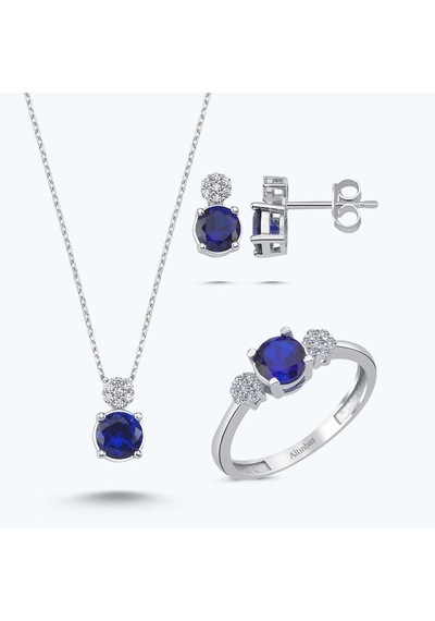 Altınbaş Mavi Taşlı Altın Üçlü Set Utkvr0038-24627-set