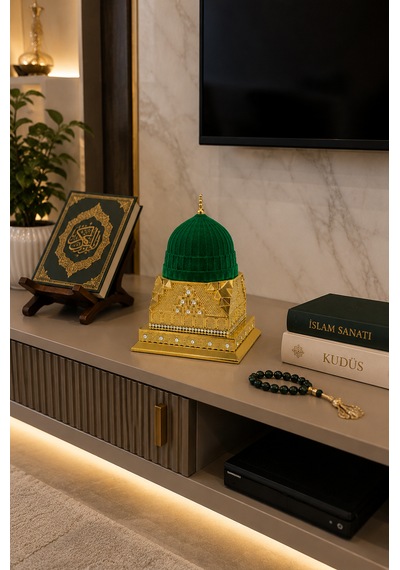 Gold Mescid-i Nebevi Dekoratif Biblo Yeşil Kubbeli Masa Üstü Dekor 12 16 Cm 1