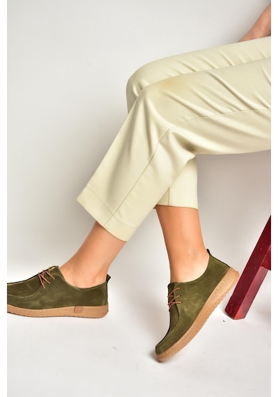 Fox Shoes Y555323002 Haki Hakiki Deri Süet Günlük Kadın Ayakkabı