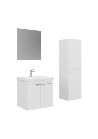 Orka Desna 60 Cm Mat Beyaz Düz Aynalı Banyo Dolabı Takımı Ve Boy Dolabı Beyaz