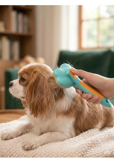 Basmalı Otomatik Temizlenen Kedi Köpek Tarağı - Masaj Etkili Evcil Hayvan Tüy Toplayıcı Fırça