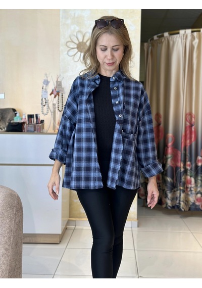 Olla Collection Kesik Detaylı Ekose Gömlek Mavi