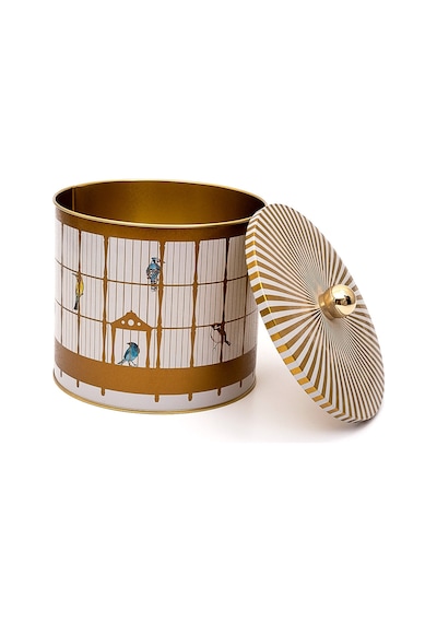Bird Cage Desenli Topuz Kulplu Yuvarlak Metal Saklama Kabı 17.5 x 15.5 CM 3.5 L Çok Renkli