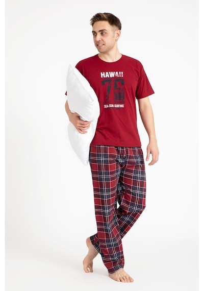 Erkek Baskılı Pijama Takımı Kısa Kollu 2170-K (548692083) Bordo