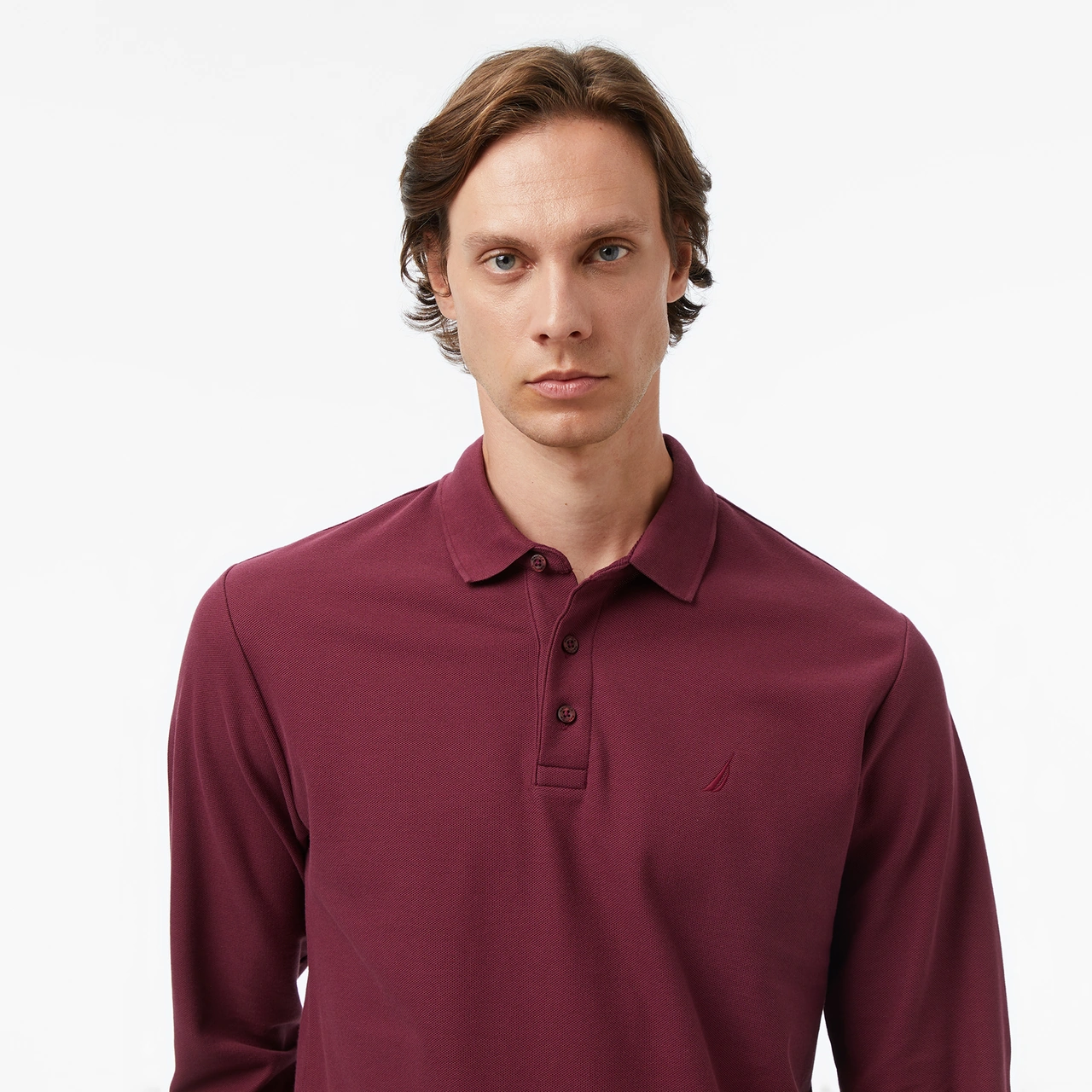 Nautica Erkek Bordo Classic Fit Uzun Kollu Polo Yaka T-shirt Düz K57351t Bordo