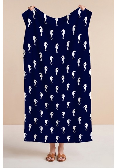 Denizatı Marine Plaj Havlu Örtüsu - Lacivert Beyaz Nautical Hızlı Kuruyan Mikrofiber Havlu Örtü Eski Şeftali