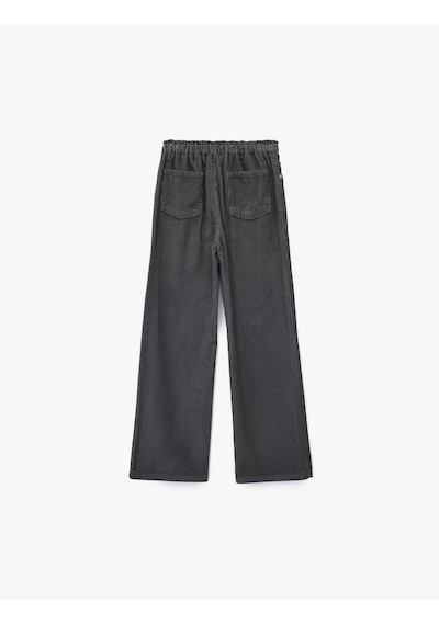Koton Pamuklu Yüksek Bel Bağcıklı Geniş Paça Pantolon Gri 6wkg40024aw Gri
