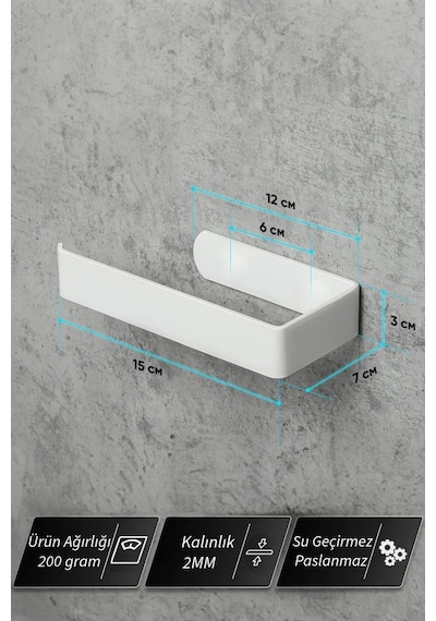 Buççin Online Mağaza Yapışkanlı Tuvalet Kağıtlığı - Dekoratif Banyo Askısı Peçetelik Metal Beyaz Çok Renkli