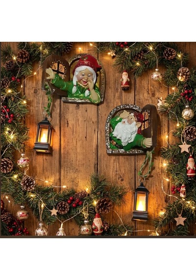 Yılbaşı Fenerli Cam Cüceleri Çifti Noel O114 2 Li