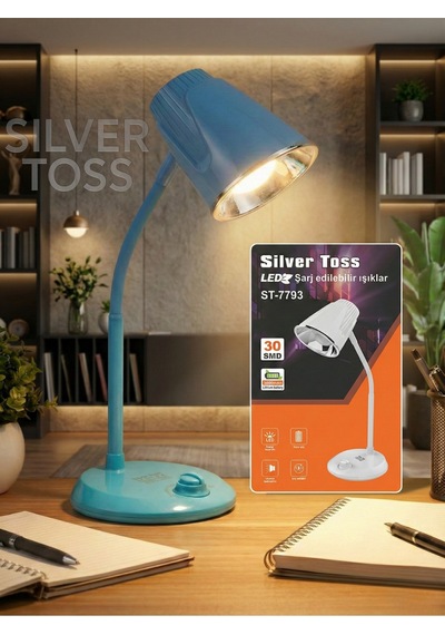 St-7793 Şarjlı Led Masa Lambası - 3000mah Bataryalı, 3 Renk Modlu Ve Dimmerli Esnek Çalışma Işığı Mavi