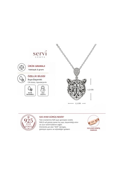Servi 925 Ayar Gümüş Panter Figürlü Zirkon Taş Detaylı Kolye-303