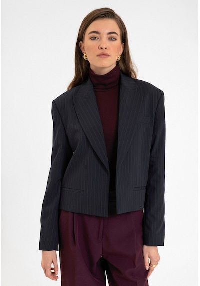 Antioch Relax Fit Düğmesiz Crop Kadın Blazer Ceket Lacivert