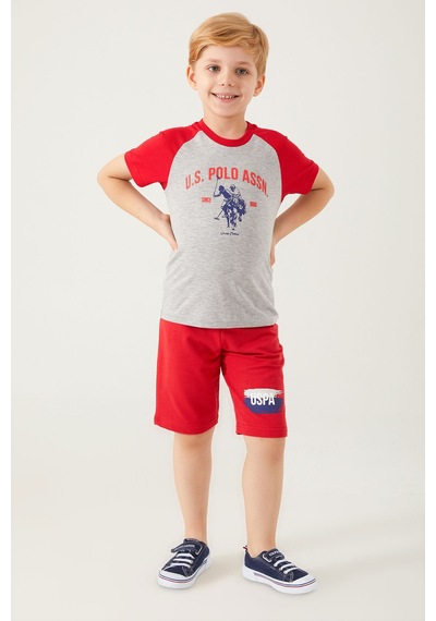 U.S. Polo Assn. Silky Natural Gri Erkek Çocuk Bermuda Takım Gri