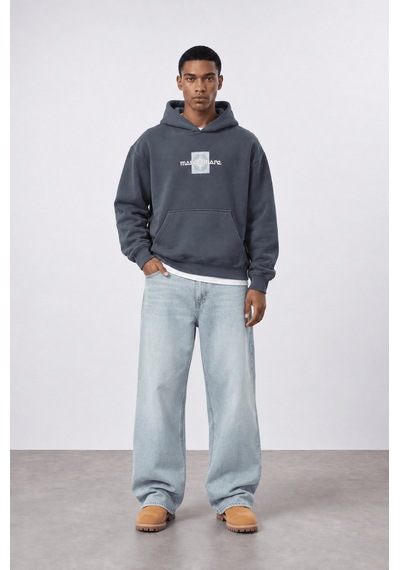Respire Erkek Sky Patch Detaylı Oversize Hoodie Füme