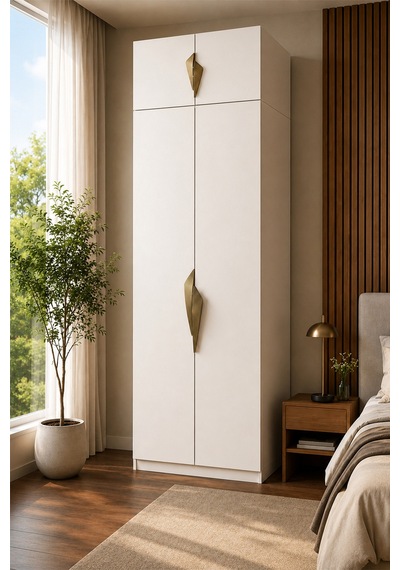 Gama 4 Kapaklı Çekmeceli+ Ek Modüllü Tasarım Kulplu 253 Cm Gardırop Elbise Dolabı Beyaz