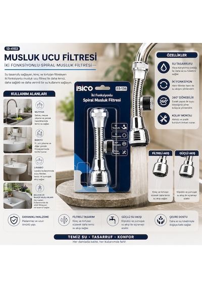 Go İthalat 12 Adet Musluk Ucu Filtresi 2 Fonksiyonlu Spiralli Yaylı - 360 Derece Dönebilen Başlık 1 Diğer