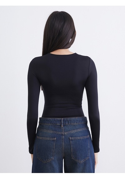Lcw Vision Siyah Bisiklet Yaka Kadın Bodysuit
