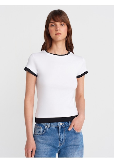 Dilvin 31859 Çift Görünümlü T-shirt-beyaz Beyaz