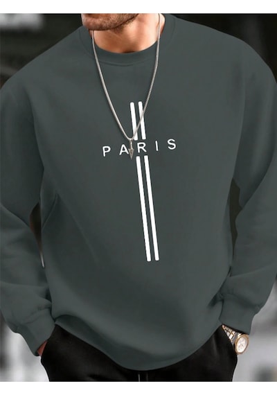 Startmore Gri Unisex Kadın/erkek Paris Özel Renkli Oversize Bisiklet Yaka Pamuklu