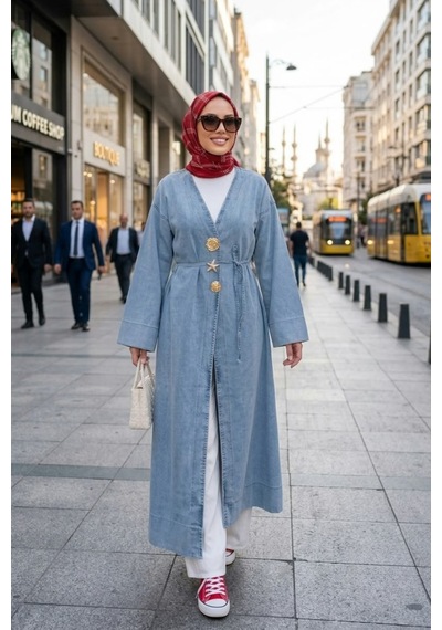 Hb Harma Time Butik Kadın Rüveyda Tokalı Açık Kot Mavi Kap Mavi Mavi