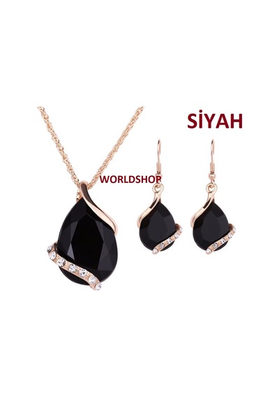 Büyük Swarovski Taşlı Takı Seti 18 Gp, Sevgililer Günü Si Kırmızı Altın