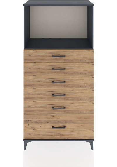 Hyperion Dolap Tek Raflı 6 Çekmeceli 88x44x182 Antrasit-çam Antrasit